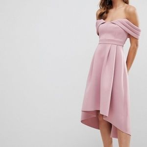 ASOS Bardot Cold Shoulder Dip Back Midi Prom Dress